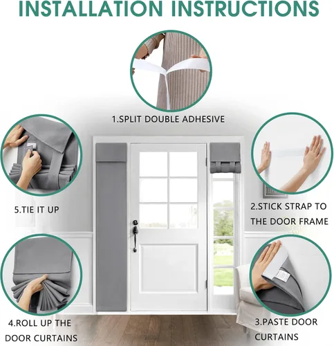 Vista 4 de HOMEIDEAS Cortinas opacas para puerta francesa, cortinas de luz lateral para puerta delantera, 2 paneles, persianas laterales para ventanas