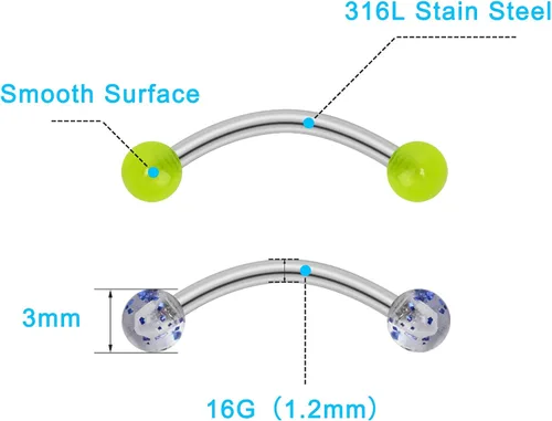 Vista 2 de CrazyPiercing 20 anillos para cejas de acero quirúrgico de 056oz con forma de piercing de 0394in de longitud
