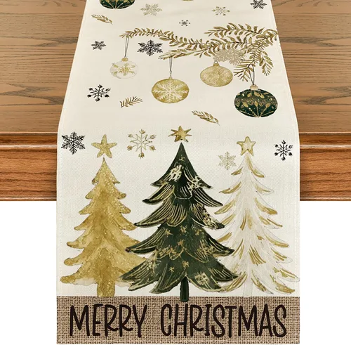 Vista 9 de Artoid Mode - Camino de mesa de Navidad con pinos azules, decoración navideña para mesa de comedor de 13 x 36 pulgadas