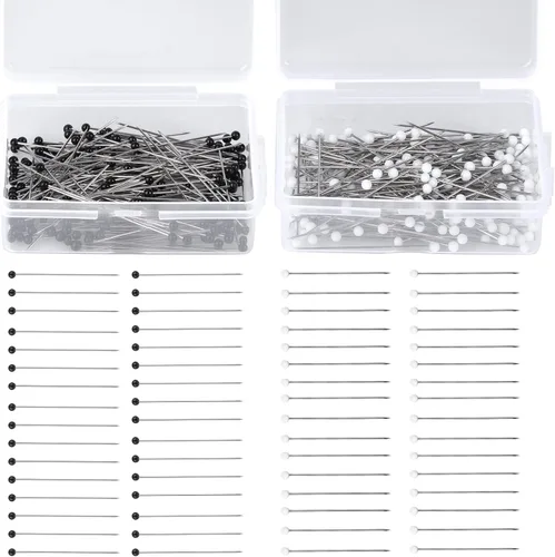 Vista 10 de Alfileres de costura, 300 alfileres rectos para tela, alfileres de acolchado de cabeza de bola perlada negra de 1.5 pulgadas, alfileres de costura