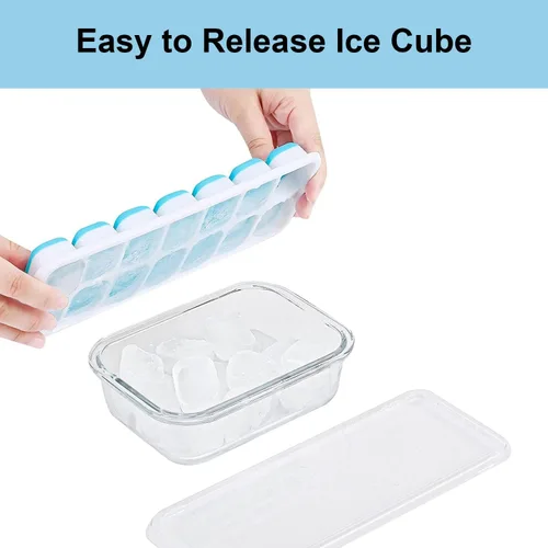 Vista 5 de 2 bandejas de silicona para cubitos de hielo, flexible y conveniente, bandeja de hielo cuadrada de silicona de 14 celdas para el hogar, bandeja