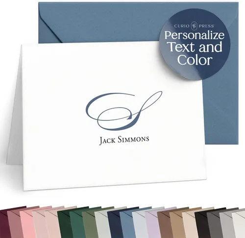 Vista 11 de Papelería personalizada para mujeres y hombres, tarjeta plegada con bordes delgados con tarjetas de notas personalizadas, iniciales de papelería