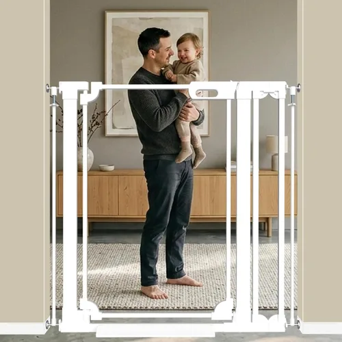 Vista 13 de WAOWAO Puerta de bebé de acrílico transparente de 40 pulgadas extra alta para escaleras, diseño moderno, puerta de acrílico con cierre automático