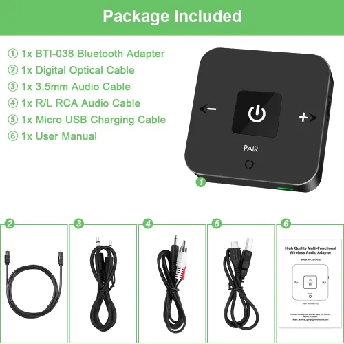 Vista 9 de Golvery Receptor Bluetooth 5.3 y transimtter, adaptador inalámbrico Bluetooth AUX para TV/PC/CD/MP3/PS4/cine en casa/altavoz con conector AUX y RCA