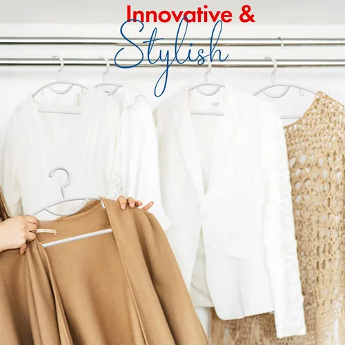 Vista 5 de Perchas de plástico para ropa, abrigos, vestidos, trajes, perchas de plástico antideslizantes con gancho para bufandas, cinturones y corbatas