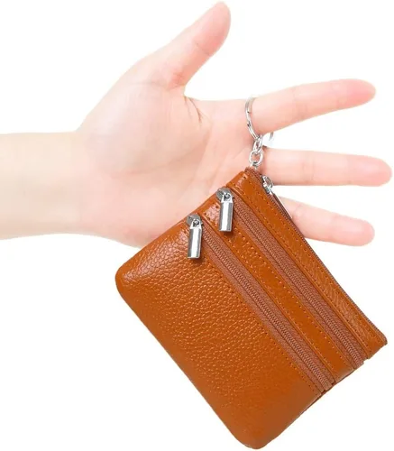 Vista 2 de Monedero de cuero auténtico para mujer, con llavero