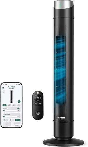 Vista 17 de ZAFRO Ventilador de torre inteligente para dormitorio, ventilador de torre oscilante de 120°, 28 pies/s de alta velocidad, 12 velocidades, 4 modos