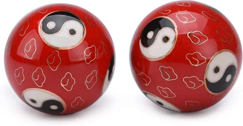 Vista 2 de BRABUD 1.97 '' Bolas de Baoding Chino Ejercicio de la mano Bolas de masaje con caja Rojo Yin Yang Bolas con campanillas Regalo para padres TQZDBS67