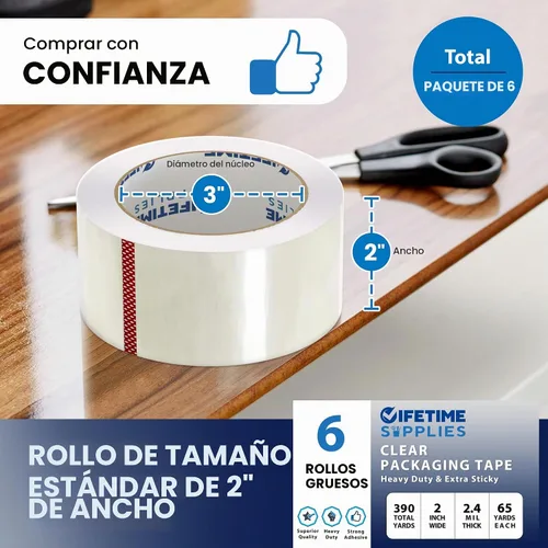 Vista 4 de Lifetime Supplies 36 Rollos [Actualizado] Cinta de Embalaje Premium Transparente, 65 Yardas, 2.2 mil, Cinta de Embalaje Resistente para Envíos