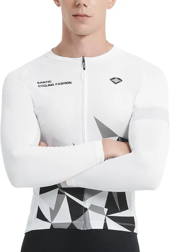 Vista 28 de Santic - Camiseta de ciclismo para hombre, manga larga, reflejante, cremallera completa, con bolsillos