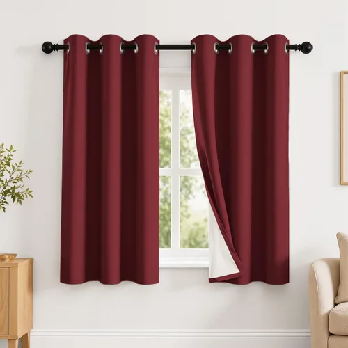 Vista 70 de 2 paneles de cortinas 100% opacas, de peso medio, con aislamiento térmico y ojales para dormitorio, sala de estar, tratamiento de ventana