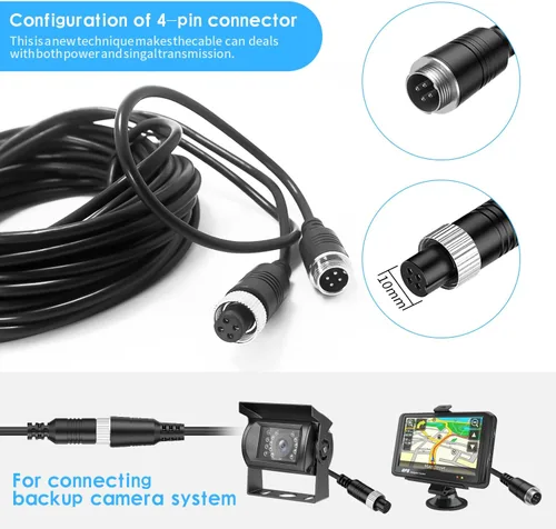 Vista 6 de EKYLIN Cable de extensión de video de coche de 16 pies y 16.4 ft, 4 pines, resistente al agua, a prueba de golpes, para cámara de visión trasera