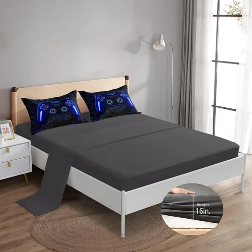 Vista 3 de ROWADALO Juego de ropa de cama en una bolsa de 5 piezas para niños y adultos, juego de edredón para jugadores, juego de cama individual con edredón