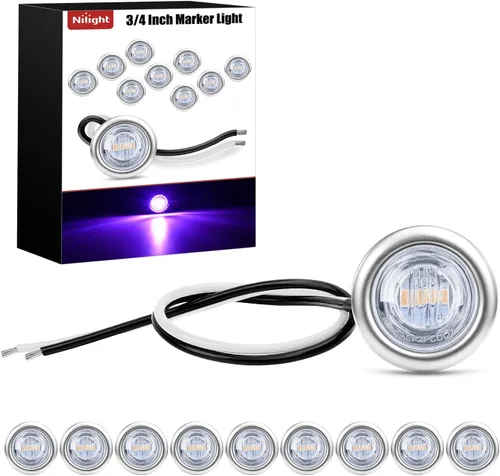 Vista 22 de Nilight Luz de marcador redonda de 3/4 pulgadas, 10 unidades, luz LED ámbar de separación, 2 conectores, indicadores laterales, luces de bala IP68