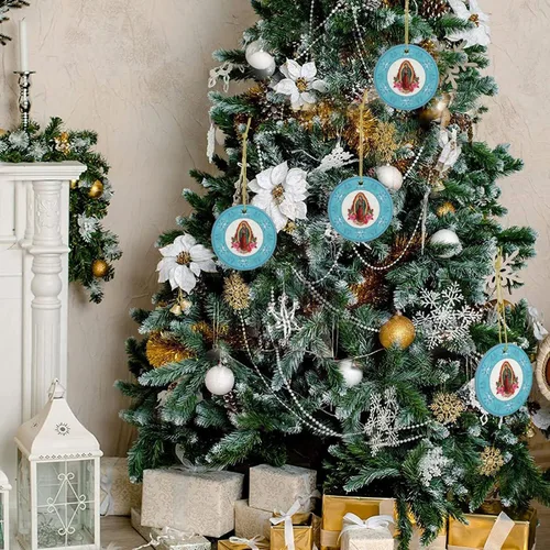 Vista 9 de Nuestra Señora de Guadalupe - Adornos de Navidad de Virgen María, adornos de cerámica, adorno redondo de porcelana, árbol de Navidad, oficina