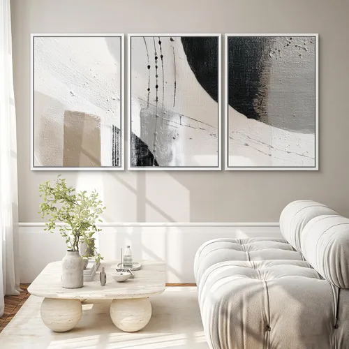 Vista 149 de SIGNWIN Lienzo enmarcado para pared, juego de arte de collage de hojas transparentes en blanco y negro, ilustraciones de naturaleza silvestre, arte