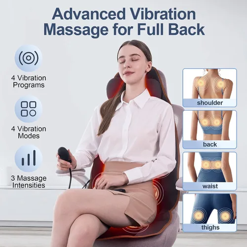 Vista 4 de SLOTHMORE Cojín de asiento de masaje, masajeador de espalda de vibración con calor, almohadilla para silla de masaje con almohada ajustable