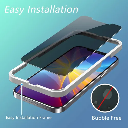 Vista 4 de Paquete de 2 protectores de pantalla de privacidad para iPhone 12 Pro Max, protector de pantalla de vidrio templado antiespía, sensible al tacto