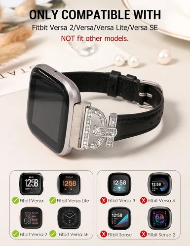 Vista 2 de Minyee Correas de cuero compatibles con Fitbit Versa 2/Fitbit Versa/Versa Lite Band para mujer, correa de cuero delgada elegante con diamantes