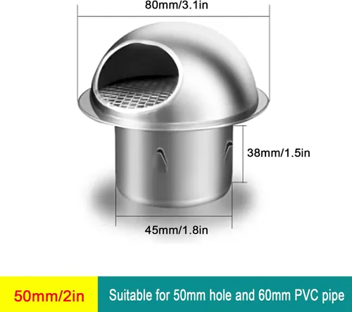 Vista 3 de Tapa de chimenea de acero inoxidable 304, rejillas de ventilación de escape con malla de pantalla, tapa de lluvia redonda de ventilación y protector