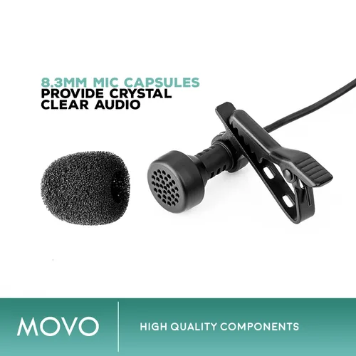 Vista 3 de [Renovado] Movo LV-6 Micrófono de condensador Omnidireccional XLR Lavalier de grado profesional, con cápsula de micrófono de 0.327 in, clip