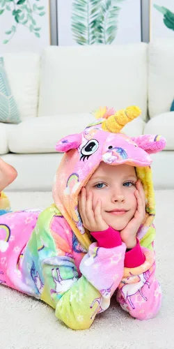 Vista 6 de UDERUI Pijama de unicornio para niños, disfraz de cosplay de una sola pieza, ropa de fiesta de animales, para niñas y niños