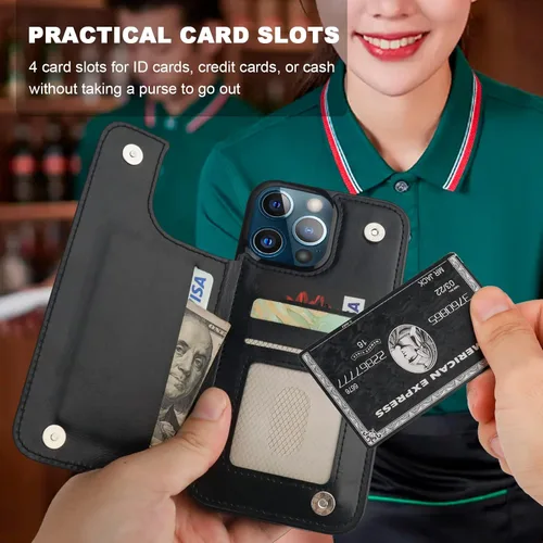 Vista 3 de ONETOP Funda tipo cartera para iPhone 13 Pro Max con soporte para tarjetas, anillo de rotación de 360°, función atril, bloqueo RFID, piel sintética