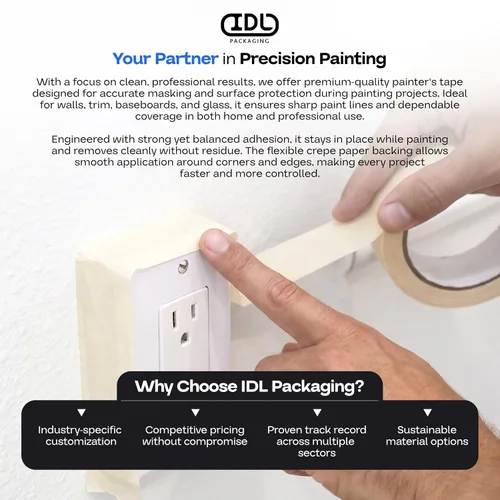 Vista 7 de IDL Packaging Cinta adhesiva blanca de 1 1/2 pulgadas x 60 yardas (paquete de 3 rollos), adhesivo de goma natural, protección de líneas afiladas