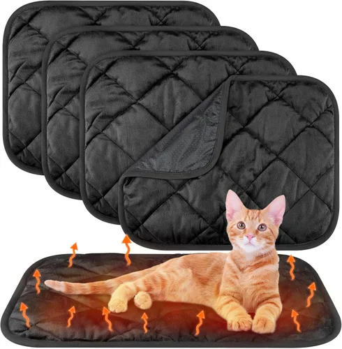 Vista 8 de Paquete de 4 Almohadillas Autocalentables para Gatos, Alfombrilla Autocalentable para Perros que Refleja el Calor Corporal, Almohadilla Térmica Negro