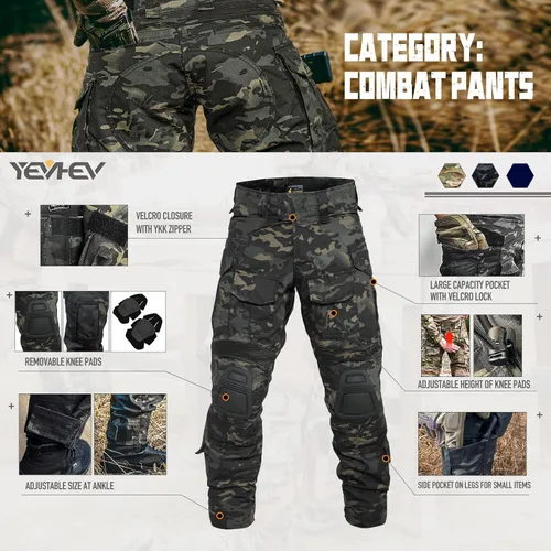 Vista 3 de YEVHEV G3 - Conjunto de ropa militar de camuflaje táctico uniforme de caza equipo de paintball con rodilleras para hombres
