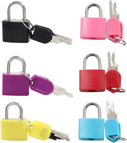 Vista 5 de Waziaqoc 6 cerraduras de equipaje con llaves, candado de maleta pequeña, mini candado de metal para bolsas de viaje, armario de gimnasio escolar