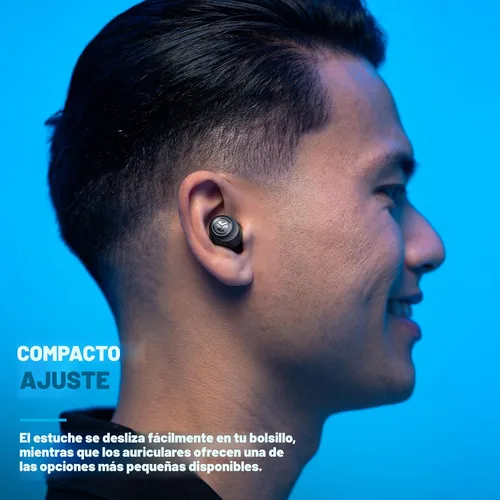 Vista 4 de JLab Go Air Pop+ Auriculares Bluetooth inalámbricos verdaderos en negro más puntas de auriculares mnemónicos de espuma de nube