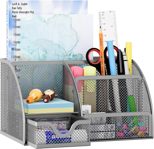 Vista 9 de EasyPAG Organizador de escritorio de malla con cajón multifuncional para bolígrafos, organizador de papelería para suministros escolares de oficina