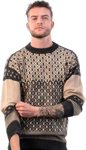 Vista 2 de INTI ALPACA Suéter de alpaca con cuello redondo para hombre "Himalaya" - Jersey de alpaca - Jersey bicolor para invierno