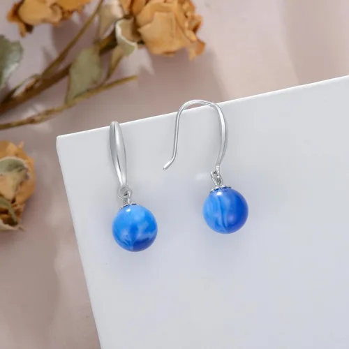 Vista 3 de LILALO Aretes de lapislázuli natural, cristal de fresa, zafiro, aguamarina, sauce de mar morado, perlas para mujer, plata de ley, ganchos colgantes
