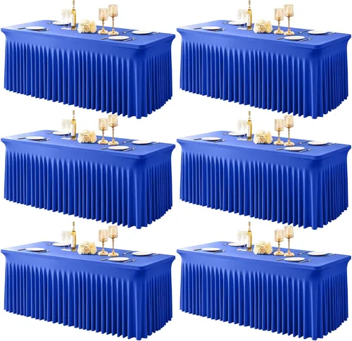 Vista 16 de Paquete de 1 manteles azul bebé para mesas rectangulares de 4 pies, cubiertas de mesa de spandex elástico de una pieza resistentes a las arrugas