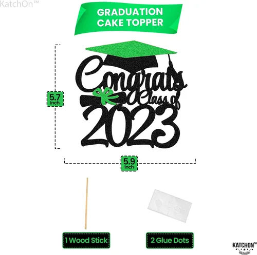 Vista 4 de KatchOn, Decoración para pastel de graduación con purpurina – grande, 6 pulgadas Decoración de pastel de felicitaciones clase de 2023