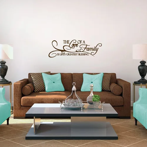 Vista 3 de Vinilo decorativo de pared The Love of A Family, pared de habitación familiar, sala de estar, cita de pared de la familia es la mayor bendición