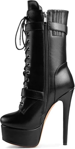Vista 3 de ANN CREEK Botas de tacón de aguja ultra altas 'Batian' con plataforma y cordones