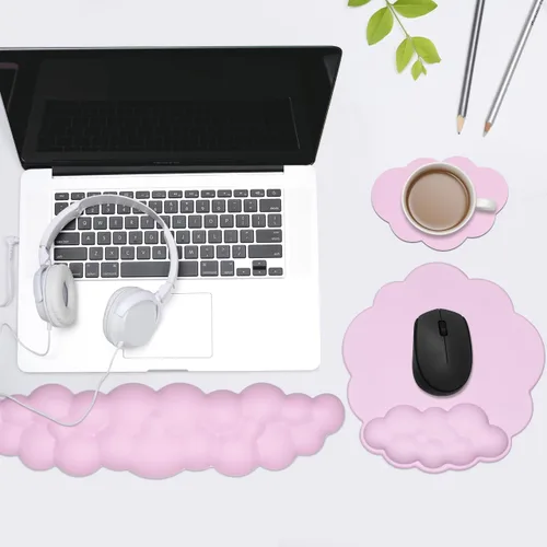 Vista 2 de JIKIOU Cloud - Alfombrilla de mouse con soporte de muñeca, reposamuñecas de cuero para teclado, cómodo reposamuñecas de espuma viscoelástica