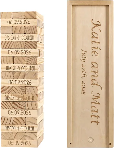 Vista 2 de WE Games Alternativa de libro de invitados de boda personalizado, caja de recuerdos de madera, 54 bloques, grabado personalizado