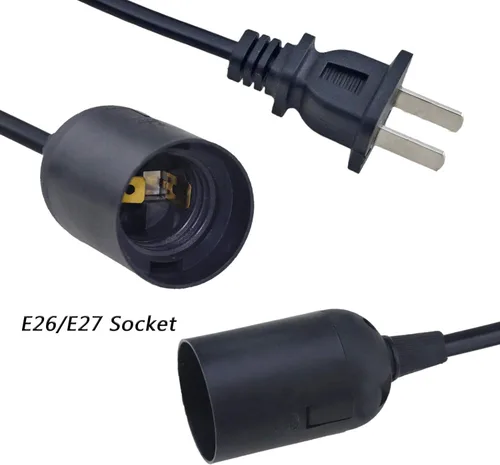 Vista 3 de Paquete de 2 cables de extensión de enchufe de luz LED E26/E27 de 5.9 pies con interruptor de encendido/apagado y enchufe de alimentación de CA