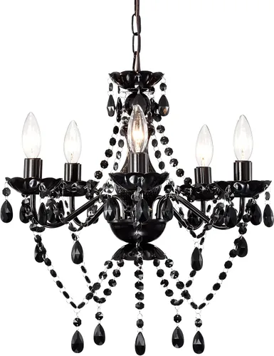 Vista 11 de Lámpara pequeña rosa y blanca para dormitorio de niñas, lámpara de techo moderna de cristal acrílico de 5 luces, mini candelabro para habitación