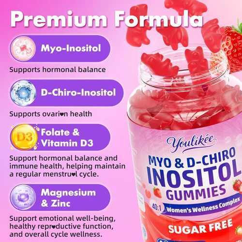 Vista 4 de Gomitas de mio-inositol y D-Chiro inositol para mujer, sin azúcar, 60