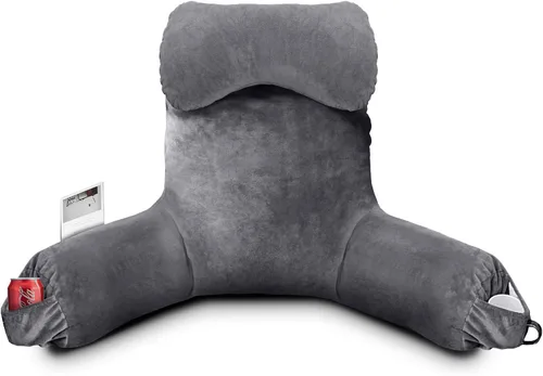 Vista 9 de OAISZ - Almohada de lectura para sentarse en la cama para adultos, almohada de lectura con espuma viscoelástica triturada, almohada de cama con Beige