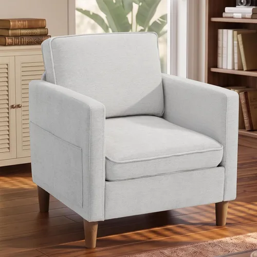 Vista 40 de Kingfun Juego de 2 sillas decorativas, sillas de sala de estar, sillón de lectura de mediados de siglo, felpilla con pie de madera maciza