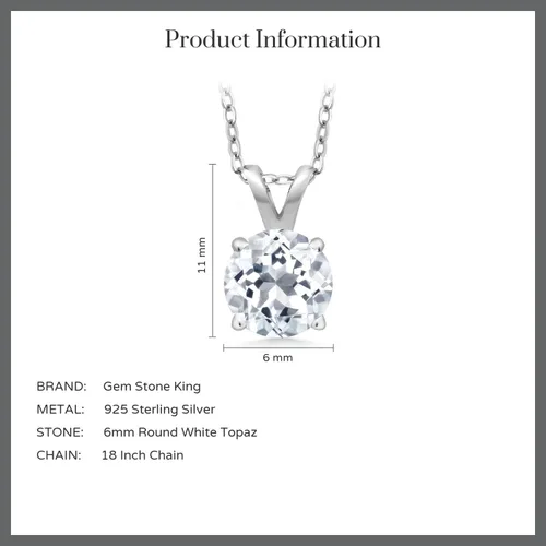 Vista 110 de Gem Stone King Collar con colgante solitario de plata de ley 925 de 0.236 in con piedra natal redonda Collar de 4 puntas para mujer Con cadena