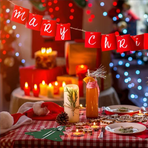 Vista 5 de MOROBOR Soporte para cubiertos de Navidad, 24 piezas, soporte para cubiertos de Navidad, bolsa de cubiertos de Navidad verde, soporte