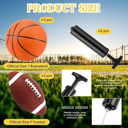 Vista 2 de RoundFunny Juego de 6 pelotas deportivas con bombas, tamaño oficial, pelotas de fútbol y baloncesto, a granel para entrenamiento y práctica, uso
