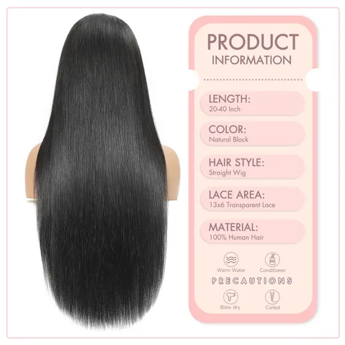 Vista 5 de Pelucas de cabello humano lacio prearrancado de 13 x 6 pulgadas, pelucas de cabello humano de densidad 200 HD transparente con encaje frontal